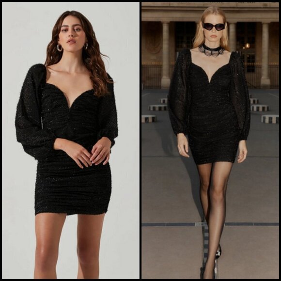 💕ASTR💕 Sweetheart Neck Long Sleeve Mini Dress ~ Black Large L NWT - Picture 1 of 16